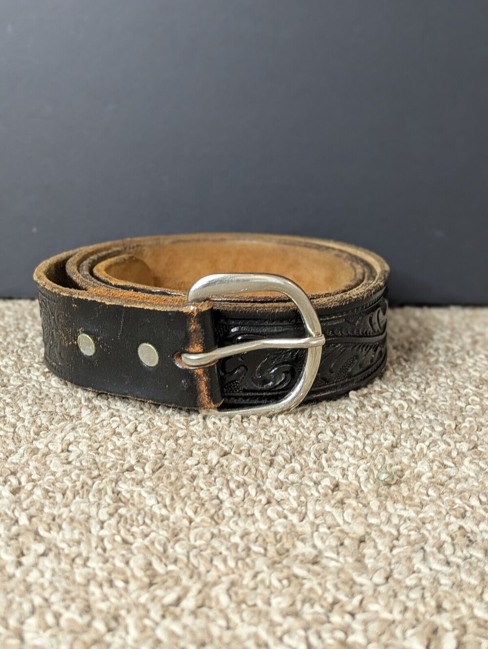 Looper 450 Western Leather Belt Vintage Tan Tooled Mens Size 46